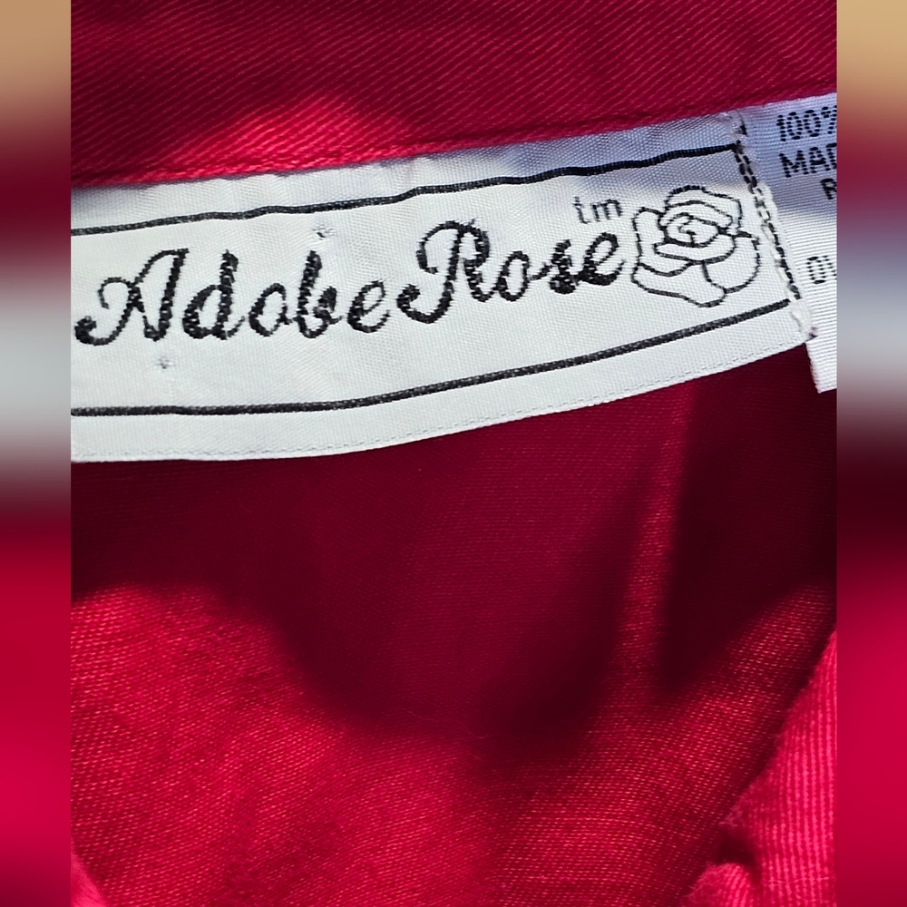Adobe Rose Vintage 100% Cotton Red Tassled Button Front Top - Picture 7 of 11